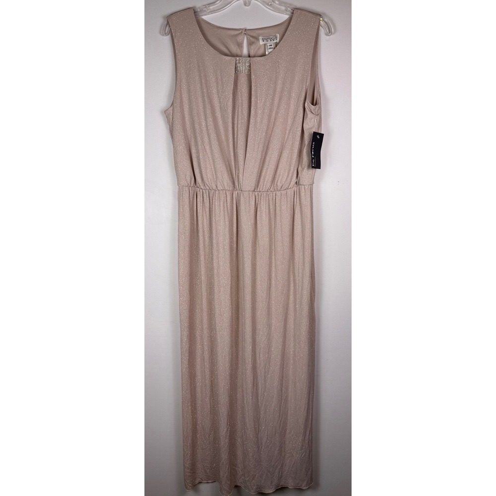 Enfocus Women 14W Maxi Dress Coco Sand Shimmer Rhinestone Sleeveless 960530